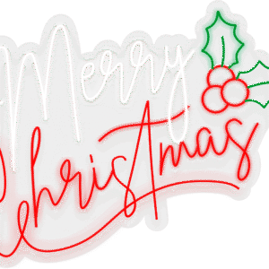 Rótulo Neón Merry Christmas con muérdago