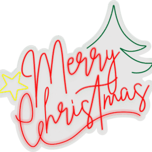 Rótulo Neón Merry Christmas rojo, amarillo y verde